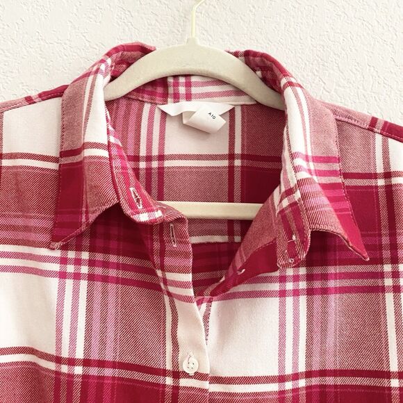 H&M Women's Button Down Red Shirt Size Medium Long‎ Sleeve Plaid Top Blouse - Picture 3 of 10